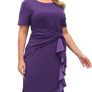 Hanna Nikole Womens Purple Dress retro ruffle Short Sleeve Cocktail Plus Size 20